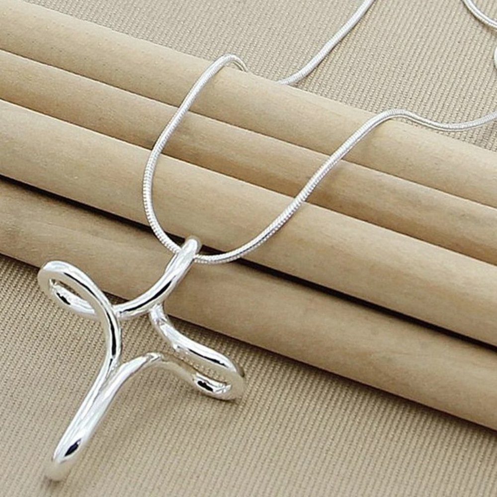 925 Sterling Silver Cross Chain Necklace Wedding Engagement Gift Women - Picture 2 of 6